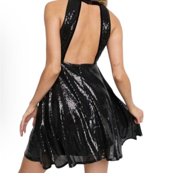 Anthropologie Raga After Dark High Neck black Glitter Mini Dress Size Small NEW - Picture 2 of 12